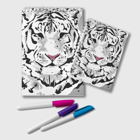 Блокнот с принтом Белый снежный тигр , 100% бумага | 48 листов, плотность листов — 60 г/м2, плотность картонной обложки — 250 г/м2. Листы скреплены удобной пружинной спиралью. Цвет линий — светло-серый
 | Тематика изображения на принте: 2022 | art | beast | new year | predator | splashes and drops | white tiger | year of the tiger | белый тигр | брызги и капли | год тигра | зверь | искусство | новый год | хищник