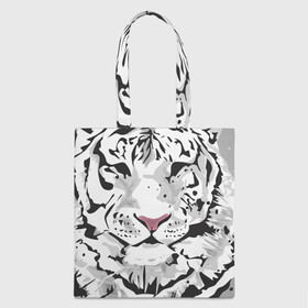 Шоппер 3D с принтом Белый снежный тигр , 100% полиэстер | Плотность: 200 г/м2; Размер: 34×35 см; Высота лямок: 30 см | 2022 | art | beast | new year | predator | splashes and drops | white tiger | year of the tiger | белый тигр | брызги и капли | год тигра | зверь | искусство | новый год | хищник