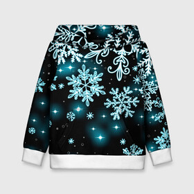 Детская толстовка 3D с принтом Космические снежинки , 100% полиэстер | двухслойный капюшон со шнурком для регулировки, мягкие манжеты на рукавах и по низу толстовки, спереди карман-кенгуру с мягким внутренним слоем | christmas | happy new year | merry christmas | neon | new year | snow | snowflakes | winter | декабрь | звезды | зима | зимний орнамент | зимний узор | зимняя ночь | неоновый | новогодний принт | новогодняя ночь | новый год | ночь | подарок