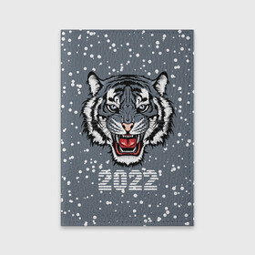 Обложка для паспорта матовая кожа с принтом Водяной тигр 2022 , натуральная матовая кожа | размер 19,3 х 13,7 см; прозрачные пластиковые крепления | 2022 | beast | fangs | merry christmas | new year | predator | snow | stars | stern grin | water tiger | winter | year of the tiger | водяной тигр | год тигра | звезды | зверь | зима | клыки | новый год | снег | суровый оскал | хищник