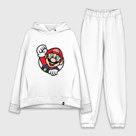 Женский костюм хлопок Oversize с принтом MarioFace ,  |  | bowser | bowsette | bullet bill | goomba | koopa | luigi | mario | mario heroes | nintendo | peach | power up | princess | princess peach | star | super mario | super mario bros | toad | wario | yoshi | боузер | братья марио | варио | купа | луиджи | мари