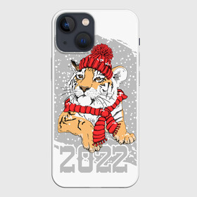 Чехол для iPhone 13 mini с принтом Тигр в красной шапке ,  |  | Тематика изображения на принте: 2022 | beast | merry christmas | new year | predator | proud tiger | red hat | scarf | snow | winter | year of the tiger | год тигра | гордый тигр | зверь | зима | красная шапка | новый год | снег | хищник | шарф