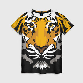 Женская футболка 3D с принтом Суровый взгляд тигра , 100% полиэфир ( синтетическое хлопкоподобное полотно) | прямой крой, круглый вырез горловины, длина до линии бедер | 2022 | beast | look | merry christmas | new year | predator | stern | tiger | year of the tiger | взгляд | год тигра | зверь | новый год | суровый | тигр | хищник