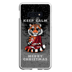 Чехол для Samsung S10E с принтом Keep calm and Merry Christmas , Силикон | Область печати: задняя сторона чехла, без боковых панелей | 2022 | beast | buddhist | heart | keep calm and merry christmas | meditation | new year | spruce forest | tiger | year of the tiger | буддист | год тигра | ельник | зверь | медитация | новый год | сердце | тигр | черные очки