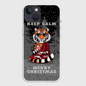 Чехол для iPhone 13 с принтом Keep calm and Merry Christmas ,  |  | Тематика изображения на принте: 2022 | beast | buddhist | heart | keep calm and merry christmas | meditation | new year | spruce forest | tiger | year of the tiger | буддист | год тигра | ельник | зверь | медитация | новый год | сердце | тигр | черные очки