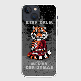 Чехол для iPhone 13 mini с принтом Keep calm and Merry Christmas ,  |  | 2022 | beast | buddhist | heart | keep calm and merry christmas | meditation | new year | spruce forest | tiger | year of the tiger | буддист | год тигра | ельник | зверь | медитация | новый год | сердце | тигр | черные очки