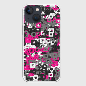 Чехол для iPhone 13 mini с принтом Squid Game Camo ,  |  | squid game | геометрия | игра в кальмара | кауфляж | милитари | паттерн | розовый | фигуры