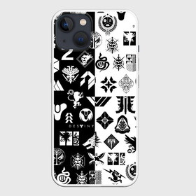 Чехол для iPhone 13 с принтом DESTINY LOGOBOMBING ЧЁРНО БЕЛОЕ ,  |  | Тематика изображения на принте: bungie | cayde 6 | cyd6 | destiny | destiny 2 | forsaken | gambit | hunter | titan | warlock | банги | варлок | габмит | дестини | дестини 2 | зур | кейд | кейд 6 | отвергнутые | охотник | титан | туз