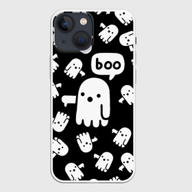 Чехол для iPhone 13 mini с принтом BOO ПРИВЕДЕНИЕ ХЕЛЛОУИН ,  |  | bats | bones | ghost | halloween | pumpkin | skull | кости | летучие мыши | приведение | призрак | скелет | тыква | хеллоуин | хоррор | хэллоуин