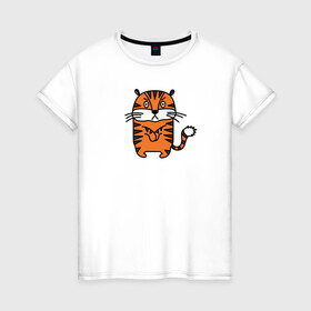 Женская футболка хлопок с принтом Тигр, который сердит , 100% хлопок | прямой крой, круглый вырез горловины, длина до линии бедер, слегка спущенное плечо | большая кошка | год тигра | зверь | иллюстрация | кошачьи | персонаж | сердитый | тигр | тигренок | тигрица | тигры