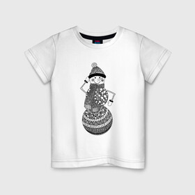 Детская футболка хлопок с принтом Графический снеговик , 100% хлопок | круглый вырез горловины, полуприлегающий силуэт, длина до линии бедер | графика | зима | новый год | снег | снеговик | чёрно белый