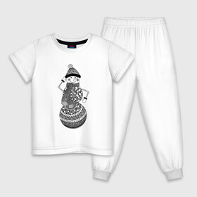 Детская пижама хлопок с принтом Графический снеговик , 100% хлопок |  брюки и футболка прямого кроя, без карманов, на брюках мягкая резинка на поясе и по низу штанин
 | Тематика изображения на принте: графика | зима | новый год | снег | снеговик | чёрно белый