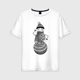 Женская футболка хлопок Oversize с принтом Графический снеговик , 100% хлопок | свободный крой, круглый ворот, спущенный рукав, длина до линии бедер
 | графика | зима | новый год | снег | снеговик | чёрно белый
