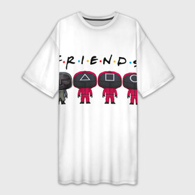 Платье-футболка 3D с принтом Игра в кальмара, лица в масках ,  |  | friends | game | squid | в | друзья | игра | кальмар | кальмара | квадрат | красный | круг | маска | треугольник
