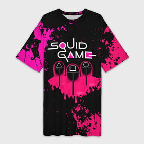 Платье-футболка 3D с принтом Squid Game брызги красок стража. ,  |  | squid game | брызги красок | злодей | игра | игра в кальмара | кальмары | люди в масках | на выживания | отряд стражей | сериал