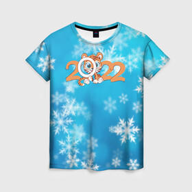 Женская футболка 3D с принтом Новый год Тигра 2022 Рождество , 100% полиэфир ( синтетическое хлопкоподобное полотно) | прямой крой, круглый вырез горловины, длина до линии бедер | 2022 | год тигра | новый год | новый год 2022 | символ года | тигр | тигренок | тигрица | тигры