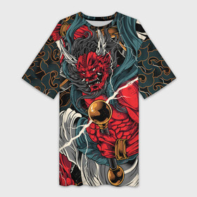 Платье-футболка 3D с принтом БОГ ГРОМА РАЙДЗИН ,  |  | demon | evil | god | japan | raijin | red | samurai | бог | буддизм | восток | гроза | гром | демон | дьявол | зло | красный | молния | райдзин | самурай | япония