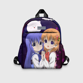 Детский рюкзак 3D с принтом Gochuumon wa Usagi Desu ka | Cocoa, Chino  Tippi , 100% полиэстер | лямки с регулируемой длиной, сверху петелька, чтобы рюкзак можно было повесить на вешалку. Основное отделение закрывается на молнию, как и внешний карман. Внутри дополнительный карман. По бокам два дополнительных кармашка | Тематика изображения на принте: anime | chino kafuu | gochuumon wa usagi desu ka | hot cocoa | аниме | заказывали кролика | кокоа хото | чино кафу