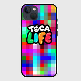 Чехол для iPhone 13 с принтом TOCA BOCA LOGO PIXEL | COLOR GEOMETRY ,  |  | Тематика изображения на принте: digital toys | gamer | games | helicopter taxi | pets | toca boca | toca hair salon | toca kitchen | toca life | toca life city | toca life worl | toca tea party | video games | игры