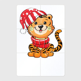Магнитный плакат 2Х3 с принтом Тигренок в шапке и в шарфе , Полимерный материал с магнитным слоем | 6 деталей размером 9*9 см | 2022 | год тигра | новый год | новый год 2022 | символ года | тигр | тигренок | тигрица | тигры
