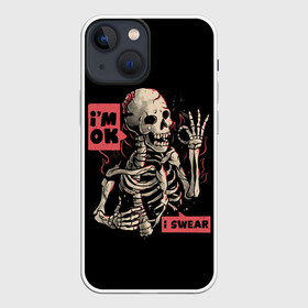 Чехол для iPhone 13 mini с принтом Я В Порядке | Im Ok ,  |  | dead | death | halloween | horrors | im | monster | moon | night | ok | okay | pumpkin | scare | skeleton | skull | stars | в | живое | звезды | луна | мертвый | монстр | ночь | порядке | скелет | тыква | ужастики | ужасы | хэллоуи