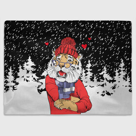 Плед 3D с принтом Тигр в красном , 100% полиэстер | закругленные углы, все края обработаны. Ткань не мнется и не растягивается | 2022 | fir forest | happy new year | hearts | merry christmas | red hat | santa claus | scarf | snow | tiger | year of the tiger | год тигра | еловый лес | красная шапка | новый год | очки | рождество | санта клаус | сердца | снег | тигр | шарф