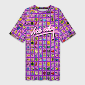 Платье-футболка 3D с принтом GTA Vice City 2021 (ачивки паттерн) ,  |  | auto | city | grand | gta | miami | rockstar | theft | tommy | vice | вайс | версетти | гта | либерти | майами | рокстар | сити | томми