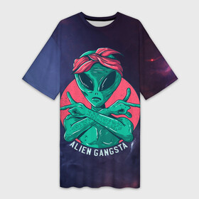 Платье-футболка 3D с принтом Инопланетянин  Гангста ,  |  | гангста | зеленый человек | инопланетянин | нло | пришелец | пришельцы