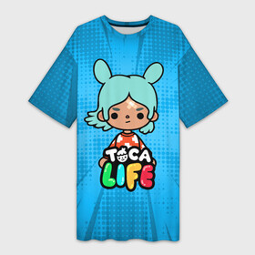 Платье-футболка 3D с принтом Toca Boca game  Тока бока Рита ,  |  | toca boca | детская игра | игра | лого | логотип | персонажи | прикоснуться ко рту | рита | тока бока
