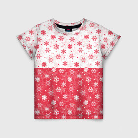 Детская футболка 3D с принтом Снежинки (красно белые) , 100% гипоаллергенный полиэфир | прямой крой, круглый вырез горловины, длина до линии бедер, чуть спущенное плечо, ткань немного тянется | Тематика изображения на принте: merry christmas | дед мороз | ёлка | зима | мороз | новый год | подарок | праздник | рождество | с новым годом | сантаклаус | снег | снеговик | снегурочка | снежинки | снежные узоры | узоры