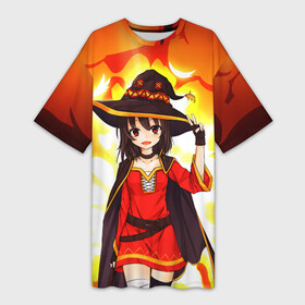 Платье-футболка 3D с принтом Mеgumin ,  |  | anime | konosuba | manga | megumin | witch | аниме | ведьма | ведьмы | взрыв | манга | мегумин | прекрасный мир | юн юн | юнюн