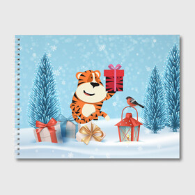 Альбом для рисования с принтом Тигренок с подарком 2022 , 100% бумага
 | матовая бумага, плотность 200 мг. | Тематика изображения на принте: 2022 | год тигра | новый год | новый год 2022 | символ года | тигр | тигренок | тигрица | тигры