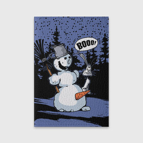 Обложка для паспорта матовая кожа с принтом Снеговик на Хэллоуин , натуральная матовая кожа | размер 19,3 х 13,7 см; прозрачные пластиковые крепления | Тематика изображения на принте: broom | bucket | carrot | fir forest | frightened hare | halloween | new year | night | scary | snow | snowman | ведро | еловый лес | испуганный заяц | метла | морковка | новый год | ночь | снег | снеговик | страшный | хэллоуин
