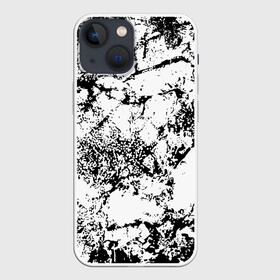 Чехол для iPhone 13 mini с принтом Эффект линогравюры ,  |  | Тематика изображения на принте: abstract | black and white | minimalism | urban | urban camouflage | абстрактный узор | белая краска | белое на черном | белый и черный | белый узор | брызги краски | камуфляж | краска | минимализм | монохромный | орнамент