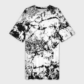 Платье-футболка 3D с принтом Эффект линогравюры ,  |  | abstract | black and white | minimalism | urban | urban camouflage | абстрактный узор | белая краска | белое на черном | белый и черный | белый узор | брызги краски | камуфляж | краска | минимализм | монохромный | орнамент