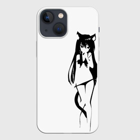 Чехол для iPhone 13 mini с принтом чб Неко в лифчике ,  |  | 2d | 2д | anime | neko | аниме | минимализм | неко