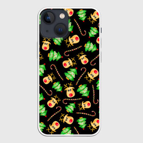 Чехол для iPhone 13 mini с принтом Олени, елки и карамель ,  |  | caramel | christmas | deer | lollipop | merry christmas | new year | santa | spruce | tree | акварель | ёлка | зима | зимний узор | карамель | леденец | лес | новогодние олени | новогодний узор | новогодняя ночь | новый год | ночь | олени