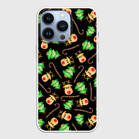 Чехол для iPhone 13 Pro с принтом Олени, елки и карамель ,  |  | caramel | christmas | deer | lollipop | merry christmas | new year | santa | spruce | tree | акварель | ёлка | зима | зимний узор | карамель | леденец | лес | новогодние олени | новогодний узор | новогодняя ночь | новый год | ночь | олени