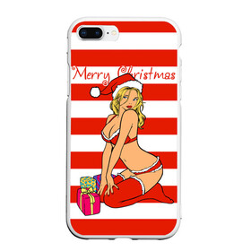 Чехол для iPhone 7Plus/8 Plus матовый с принтом Sexy Merry Christmas , Силикон | Область печати: задняя сторона чехла, без боковых панелей | bikini | gift boxes | girl | happy new year | merry christmas | red cap | santa claus | snow maiden | бикини | девушка | коробки подарки | красная шапка колпак | новый год | рождество | санта клаус | снег