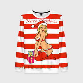 Женский свитшот 3D с принтом Sexy Merry Christmas , 100% полиэстер с мягким внутренним слоем | круглый вырез горловины, мягкая резинка на манжетах и поясе, свободная посадка по фигуре | bikini | gift boxes | girl | happy new year | merry christmas | red cap | santa claus | snow maiden | бикини | девушка | коробки подарки | красная шапка колпак | новый год | рождество | санта клаус | снег