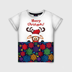 Детская футболка 3D с принтом Merry Christmas (оленёнок) , 100% гипоаллергенный полиэфир | прямой крой, круглый вырез горловины, длина до линии бедер, чуть спущенное плечо, ткань немного тянется | christmas | merry christmas | santa claus | дед мороз | ёлка | новогодние олени | новый год | оленёнок бэмби | оленёнок рудольф | орнамент | с новым годом | сантаклаус | свитер с оленями | снегурочка | снежинки | узоры