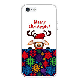 Чехол для iPhone 5/5S матовый с принтом Merry Christmas (оленёнок) , Силикон | Область печати: задняя сторона чехла, без боковых панелей | christmas | merry christmas | santa claus | дед мороз | ёлка | новогодние олени | новый год | оленёнок бэмби | оленёнок рудольф | орнамент | с новым годом | сантаклаус | свитер с оленями | снегурочка | снежинки | узоры