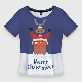 Женская футболка 3D Slim с принтом Санта в трубе с Оленем ,  |  | christmas | merry christmas | santa claus | дед мороз | ёлка | новогодние олени | новый год | оленёнок бэмби | оленёнок рудольф | орнамент | с новым годом | сантаклаус | свитер с оленями | снегурочка | снежинки | узоры