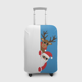 Чехол для чемодана 3D с принтом Крутые Санта и Олень , 86% полиэфир, 14% спандекс | двустороннее нанесение принта, прорези для ручек и колес | christmas | merry christmas | santa claus | в очках | дед мороз | ёлка | новогодние олени | новый год | оленёнок бэмби | оленёнок рудольф | с новым годом | сантаклаус | свитер с оленями | северный олень | снегурочка