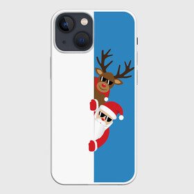 Чехол для iPhone 13 mini с принтом Крутые Санта и Олень ,  |  | christmas | merry christmas | santa claus | в очках | дед мороз | ёлка | новогодние олени | новый год | оленёнок бэмби | оленёнок рудольф | с новым годом | сантаклаус | свитер с оленями | северный олень | снегурочка