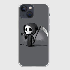 Чехол для iPhone 13 mini с принтом жнец и цветок ,  |  | black | death | flower | halloween | hood | leaves | reaper | robe | scull | scythe | sunset | жнец | закат | капюшон | коса | листья | одеяние | хэллоуин | цветок | череп | черый