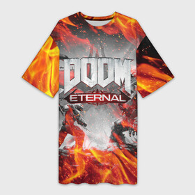 Платье-футболка 3D с принтом DOOM ETERNAL  ДУМ ПАЛАЧ РОКА В ОГНЕ ,  |  | demons | devil | doom | doom eternal | doom guy | doom slayer | hell | iddqd | mark of the doom slayer | slayer | ад | гарнило | демоны | дум | палач | палач рока