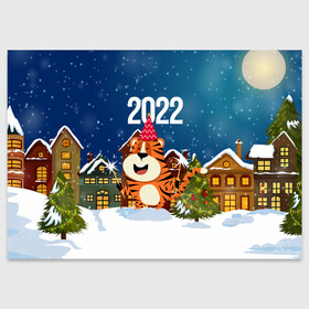 Поздравительная открытка с принтом Тигр   новый год 2022 , 100% бумага | плотность бумаги 280 г/м2, матовая, на обратной стороне линовка и место для марки
 | Тематика изображения на принте: 2022 | год тигра | новый год | новый год 2022 | символ года | тигр | тигренок | тигрица | тигры
