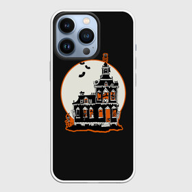 Чехол для iPhone 13 Pro с принтом Gloomy Castle ,  |  | Тематика изображения на принте: bat | castle | cat | dark | gloomy | halloween | jack | lamp | moon | night | pumpkin | skeleton | spider | sunset | tailcoat | web | джек | джека | замок | кот | летучая | луна | мрачный | мышь | ночь | паук | паутина | свет | светильник |