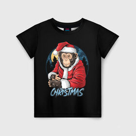 Детская футболка 3D с принтом CHRISTMAS (обезьяна) , 100% гипоаллергенный полиэфир | прямой крой, круглый вырез горловины, длина до линии бедер, чуть спущенное плечо, ткань немного тянется | chimpanzee | christmas | gorilla | merry christmas | monkey | santa claus | бигфут | гамадрил | гиббон | год обе | горилла | дед мороз | ёлка | животное | зверь | мартышка | новый год | обезьяна | орангутан | подарок | праздник